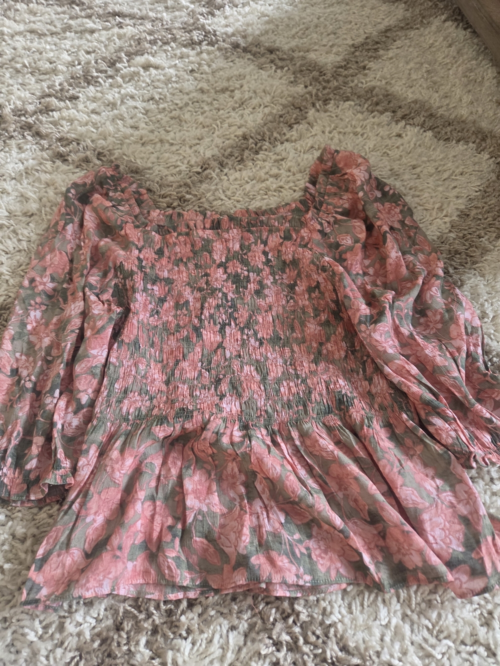 Nanette Lepore Pink Floral Smocked Off-Shoulder Blouse